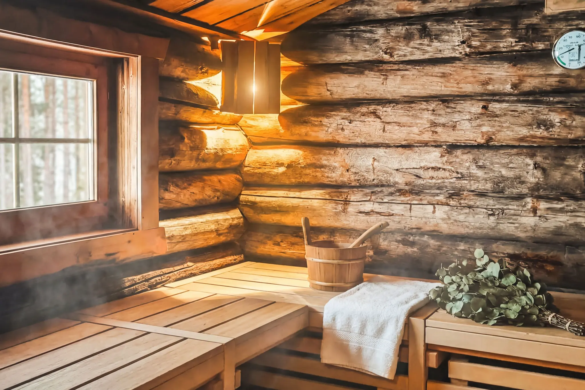 Sauna MountainView Lodge Sankt Oswald — Innenansicht Holzsauna